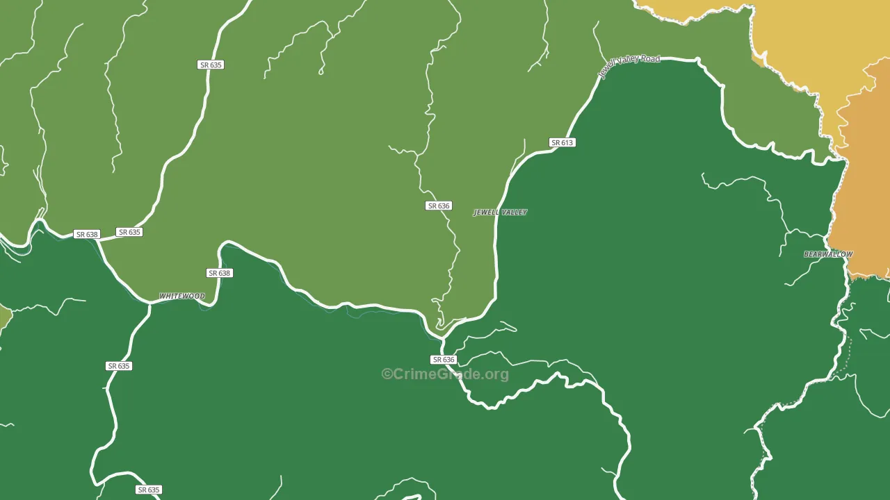 Jewell Valley, VA Map of Vehicle Theft Rates