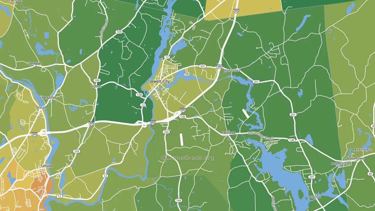 Jewett City, CT Map of Vehicle Theft Rates