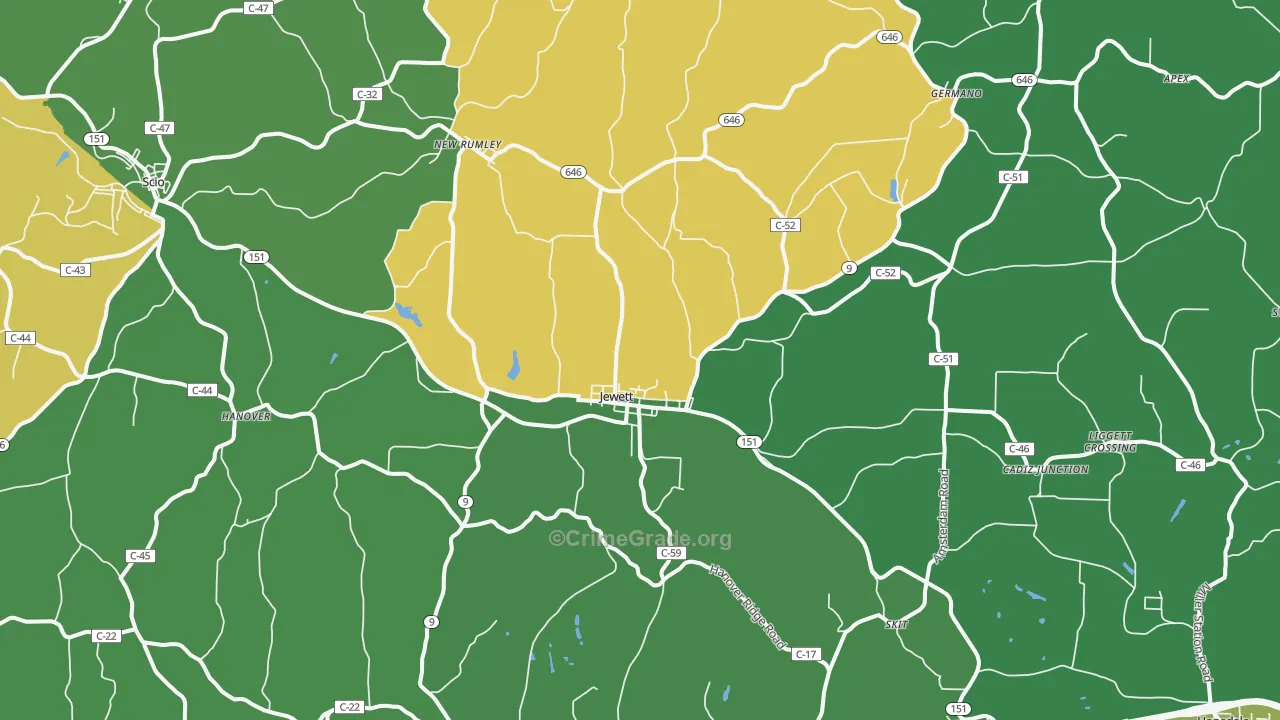 Jewett, OH Map of Vehicle Theft Rates