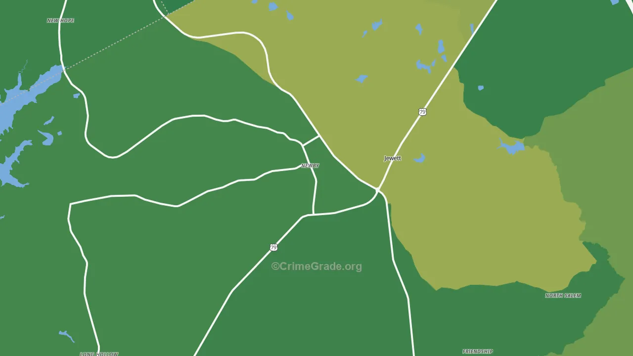 Jewett, TX Map of Vehicle Theft Rates