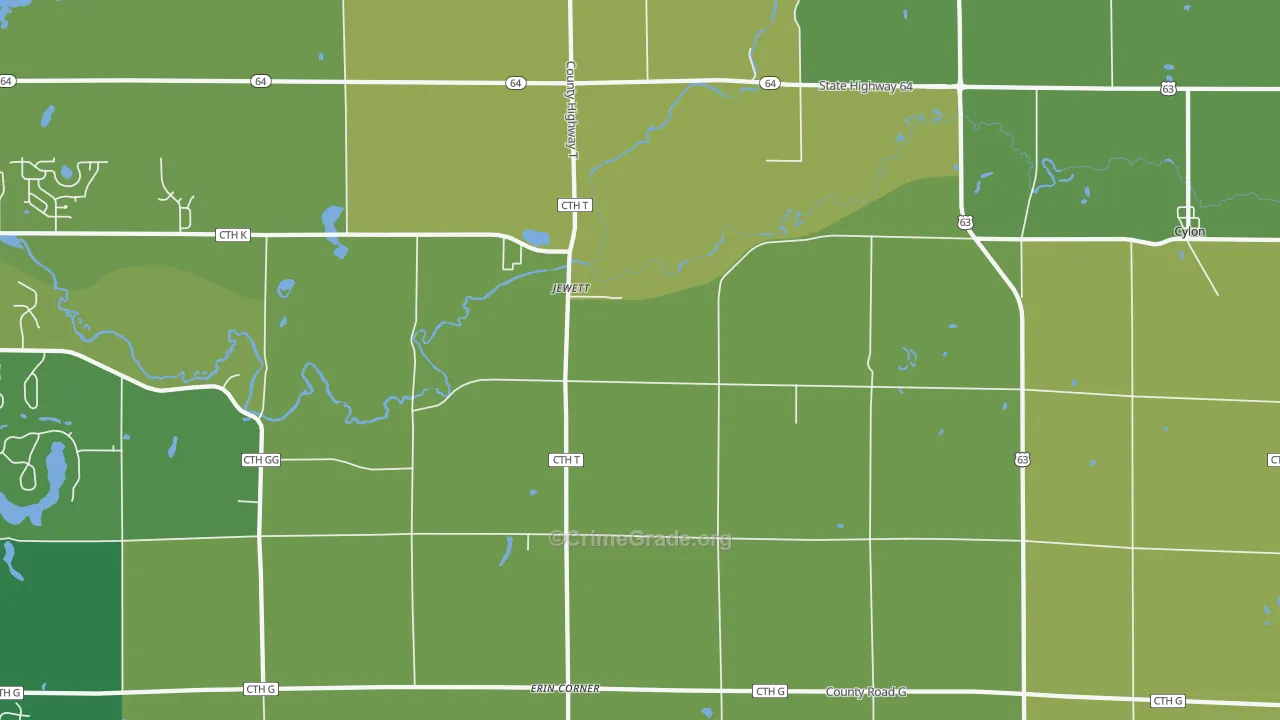 Jewett, WI Map of Vehicle Theft Rates