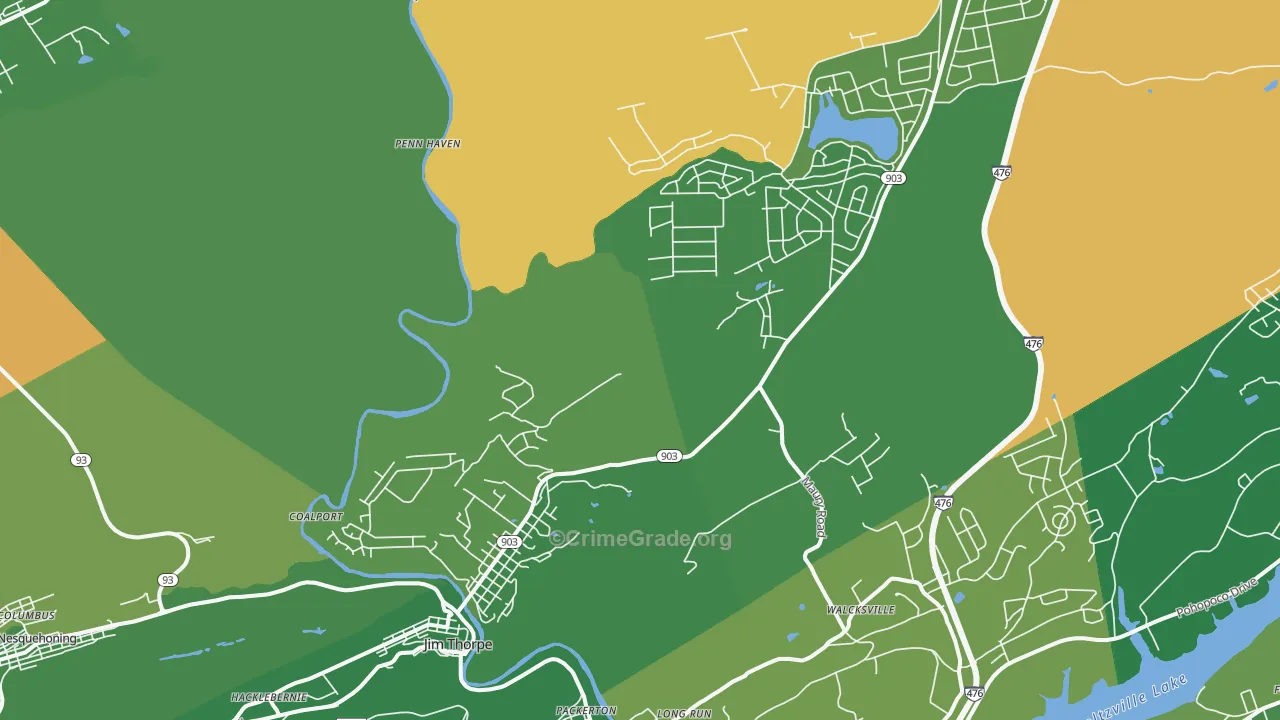 Jim Thorpe, PA Map of Vehicle Theft Rates