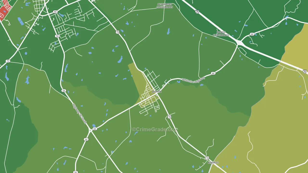 Joanna, SC Map of Vehicle Theft Rates