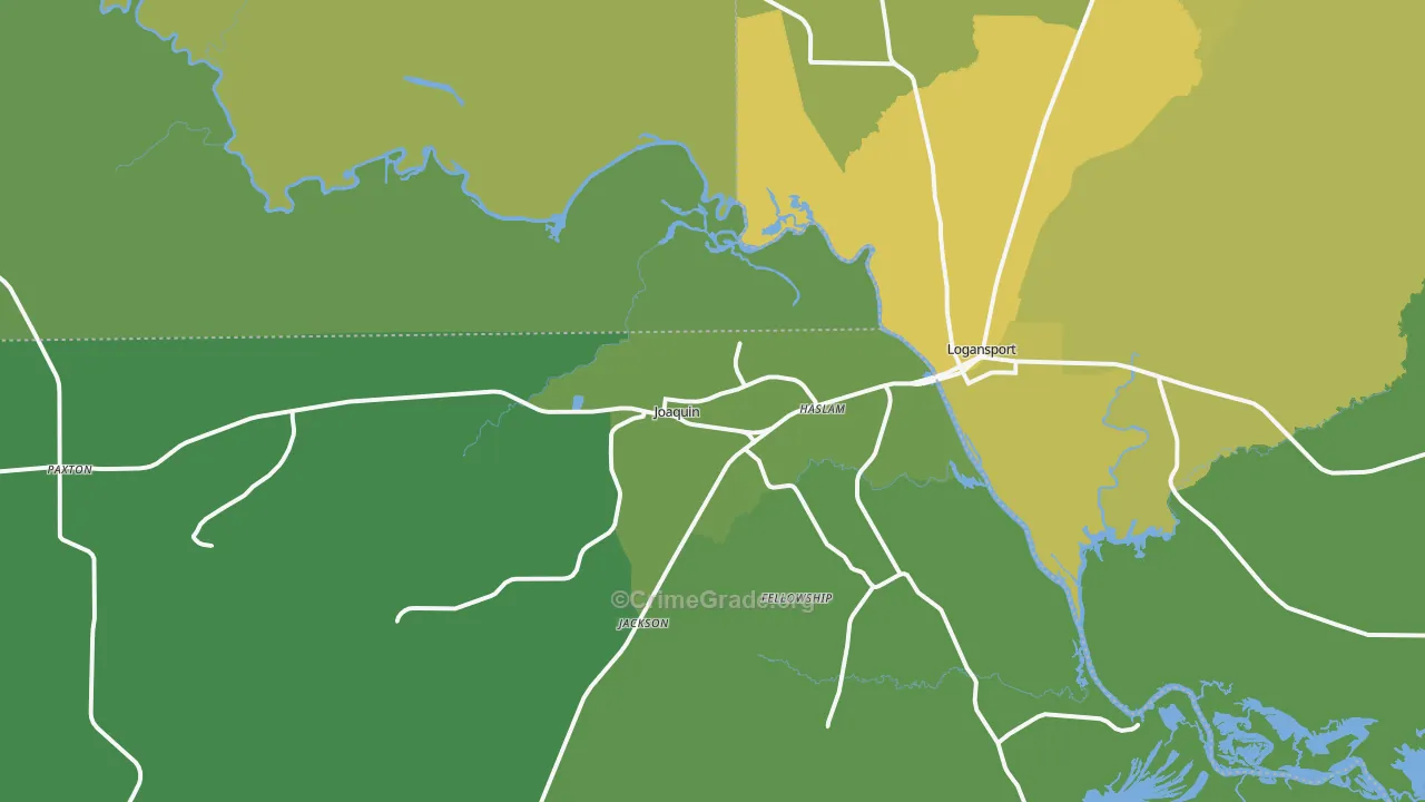 Joaquin, TX Map of Vehicle Theft Rates