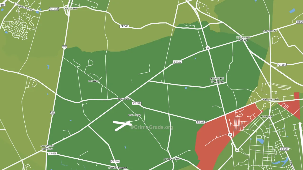Jobstown, NJ Map of Vehicle Theft Rates
