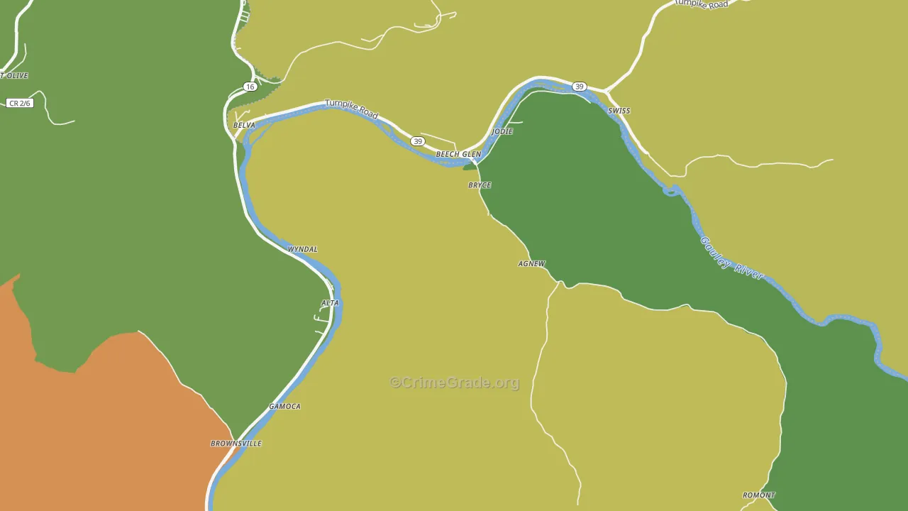 Jodie, WV Map of Vehicle Theft Rates