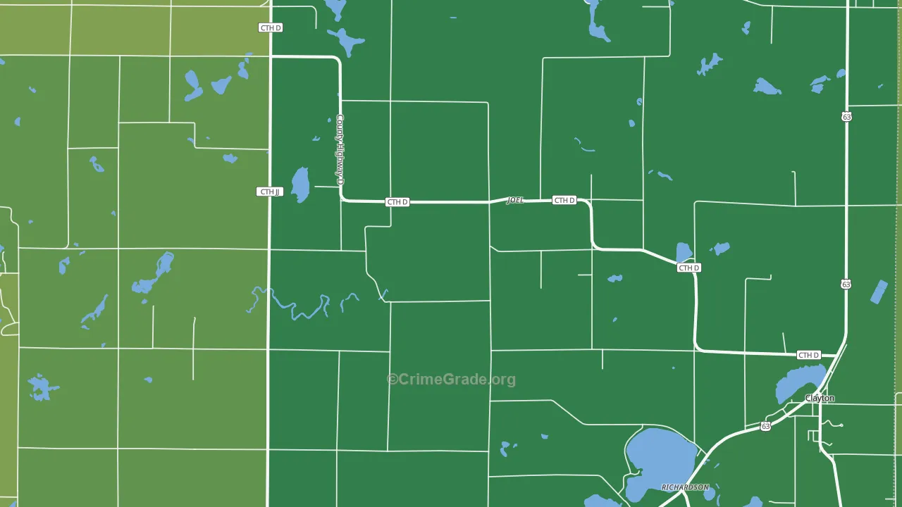 Joel, WI Map of Vehicle Theft Rates