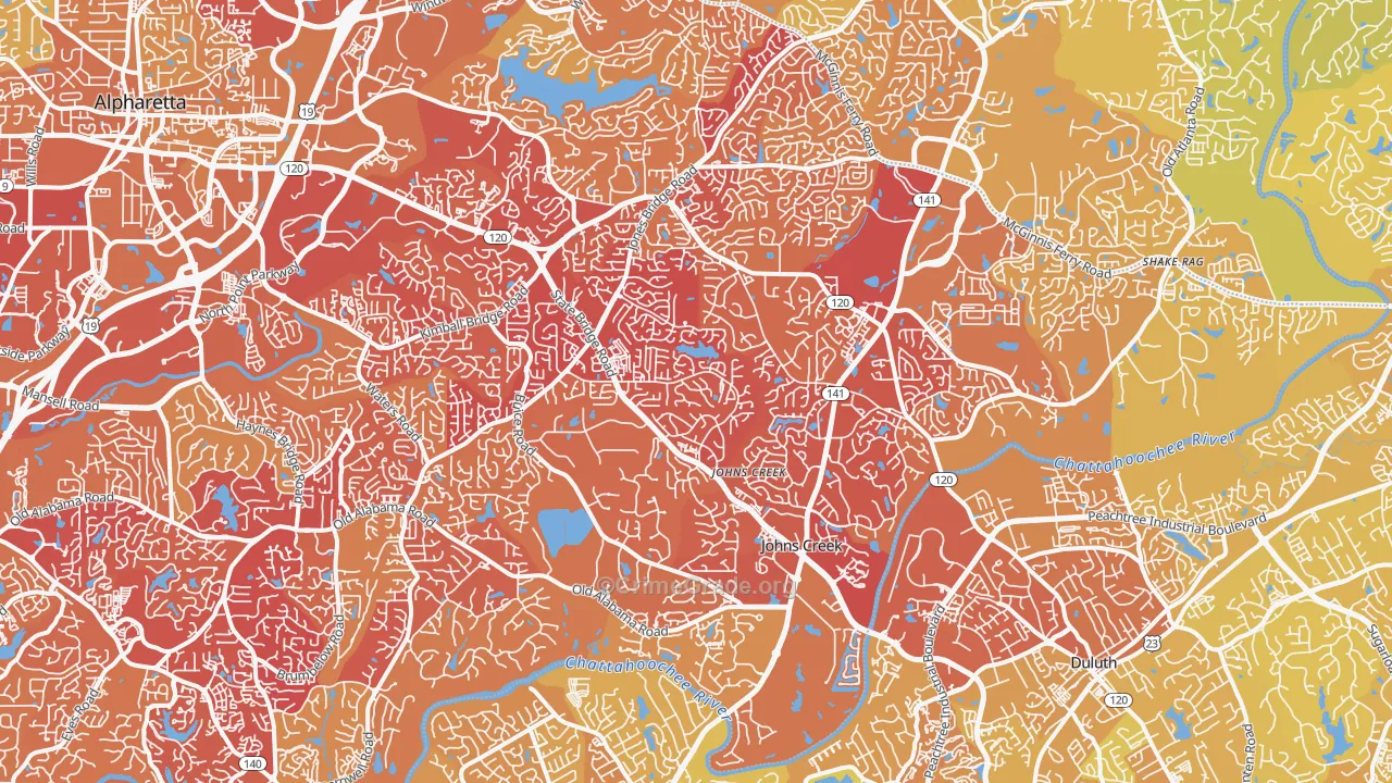Johns Creek, GA Map of Vehicle Theft Rates