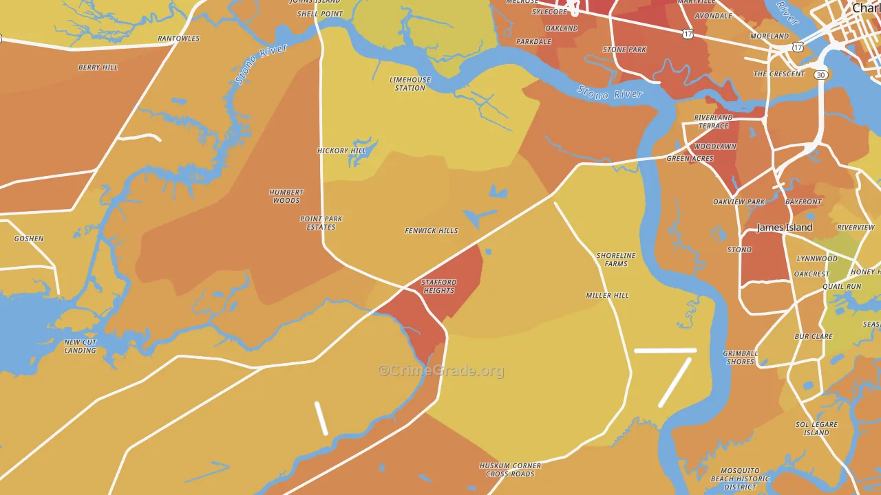 Johns Island, SC Map of Vehicle Theft Rates