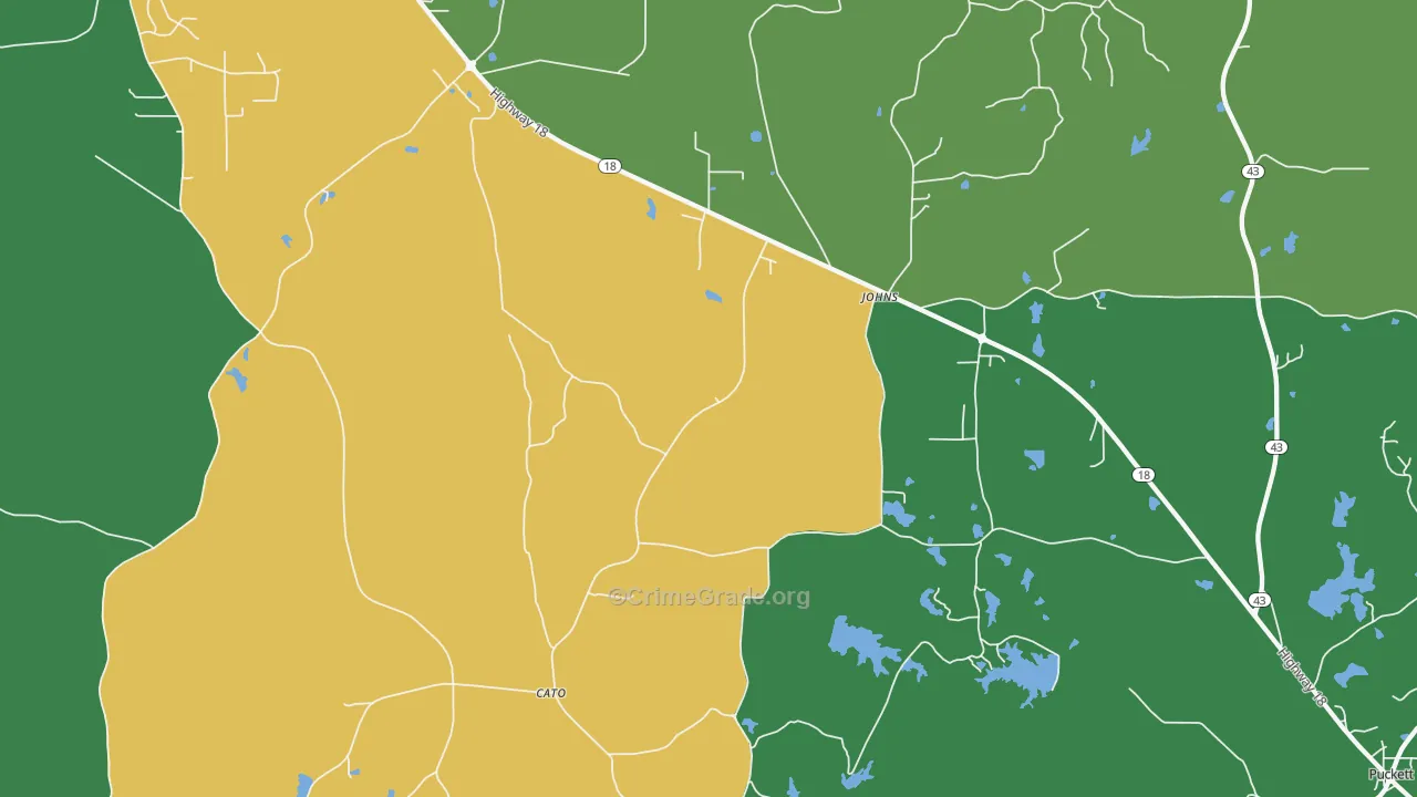 Johns, MS Map of Vehicle Theft Rates