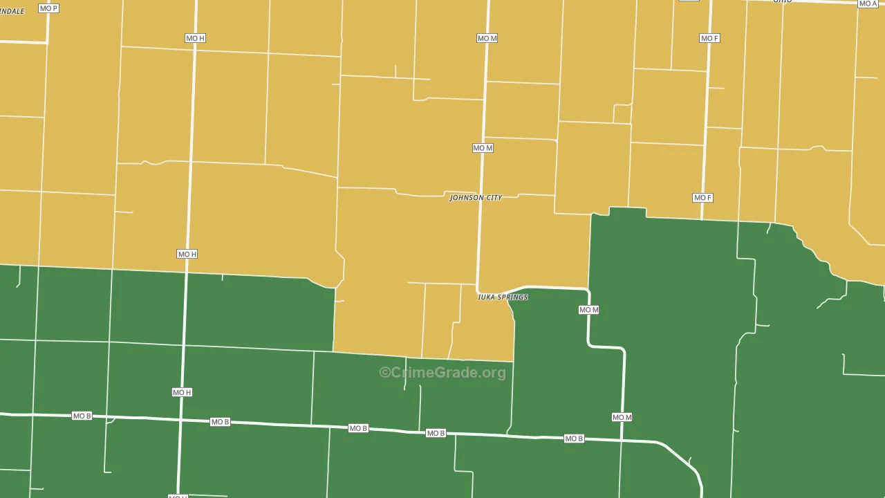 Johnson City, MO Map of Vehicle Theft Rates