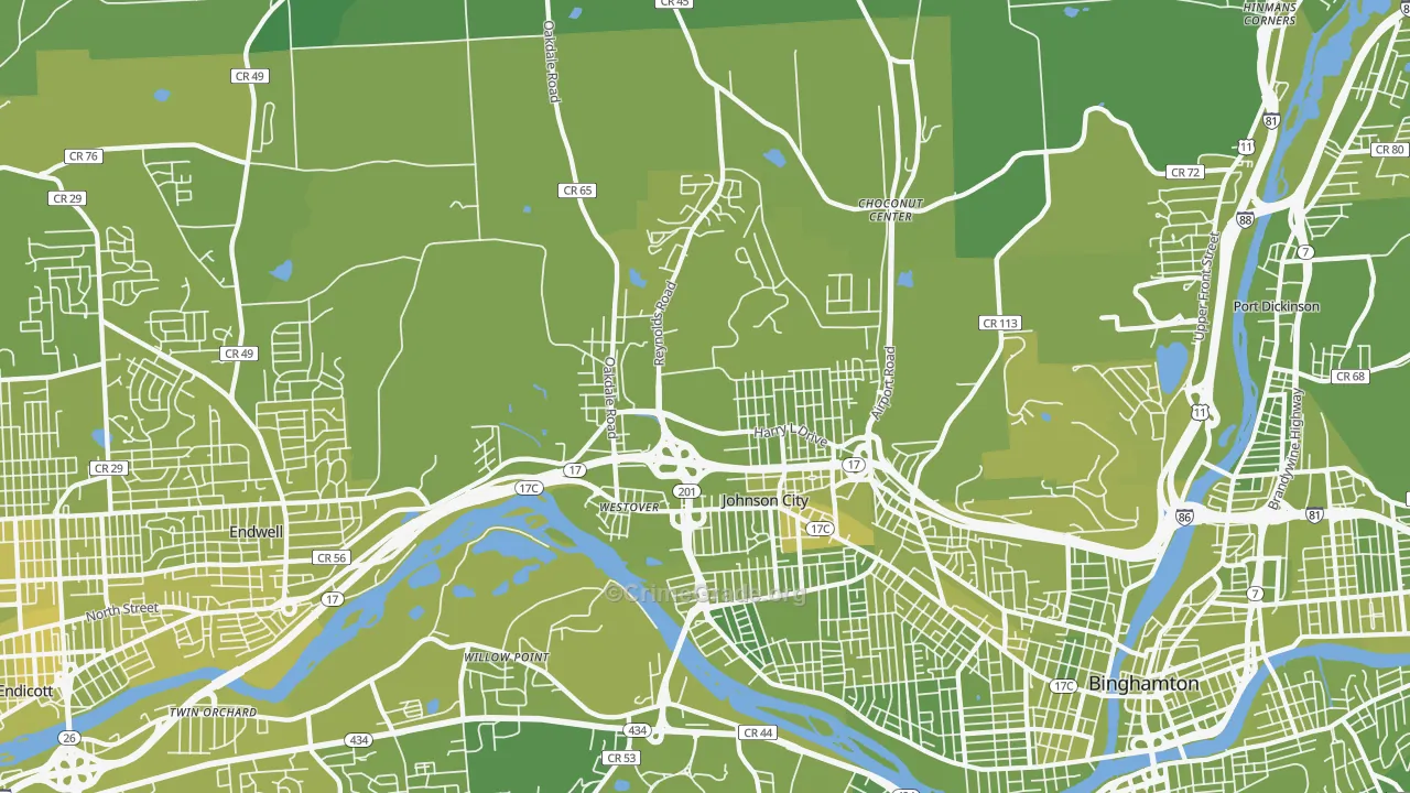 Johnson City, NY Map of Vehicle Theft Rates