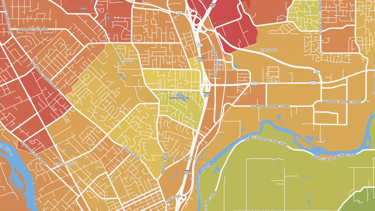 Johnson City, OR Map of Vehicle Theft Rates