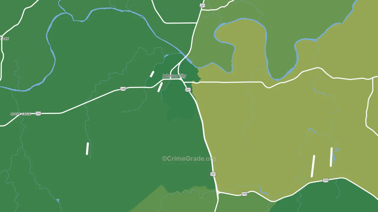 Johnson City, TX Map of Vehicle Theft Rates