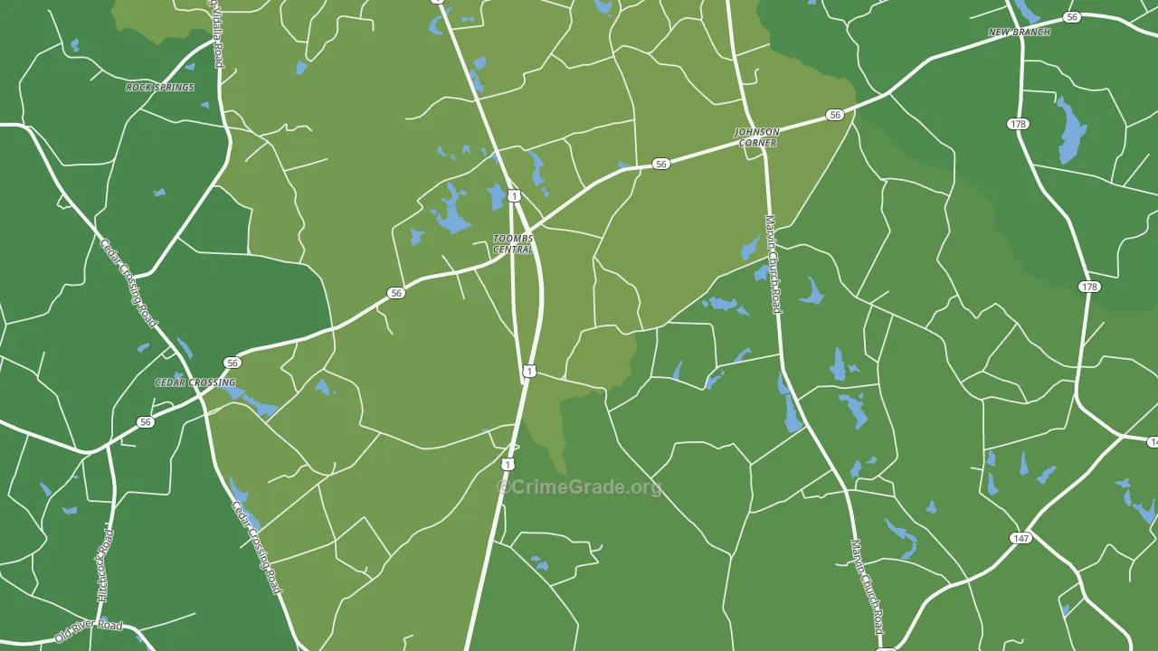 Johnson Corner, GA Map of Vehicle Theft Rates