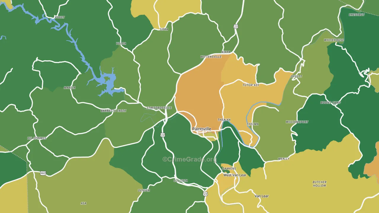 Johnson County, KY Map of Vehicle Theft Rates