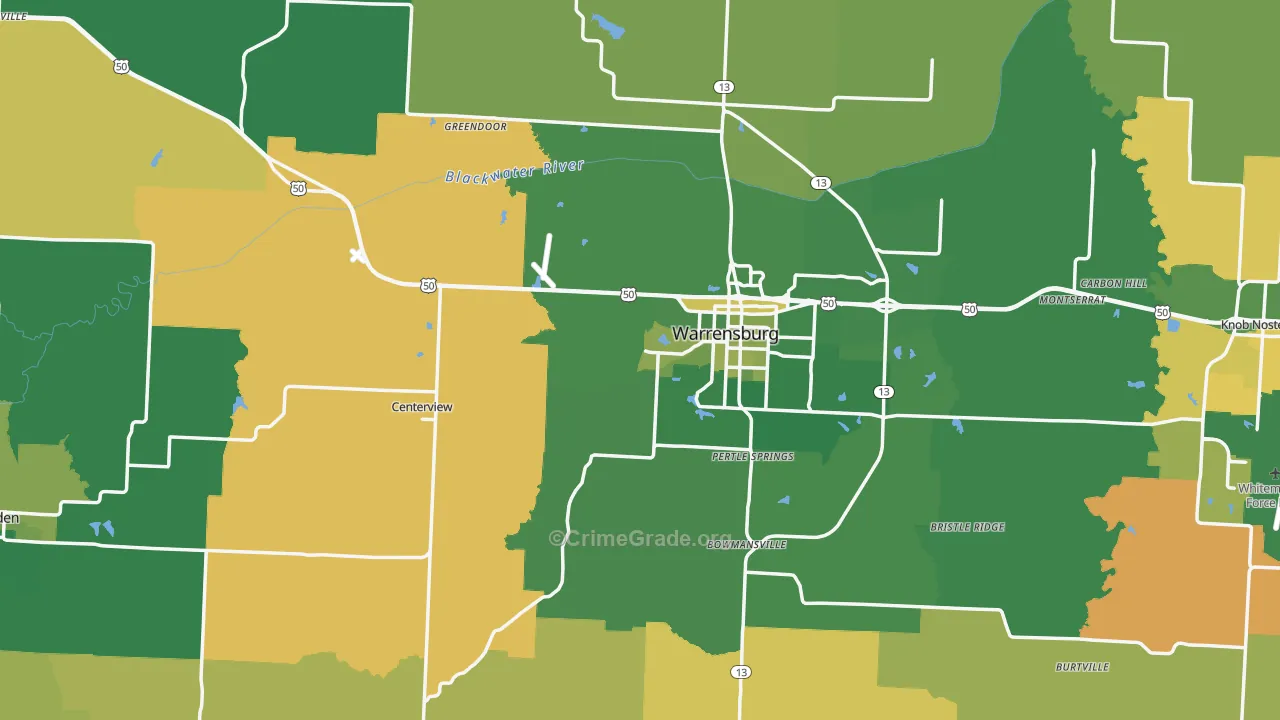 Johnson County, MO Map of Vehicle Theft Rates