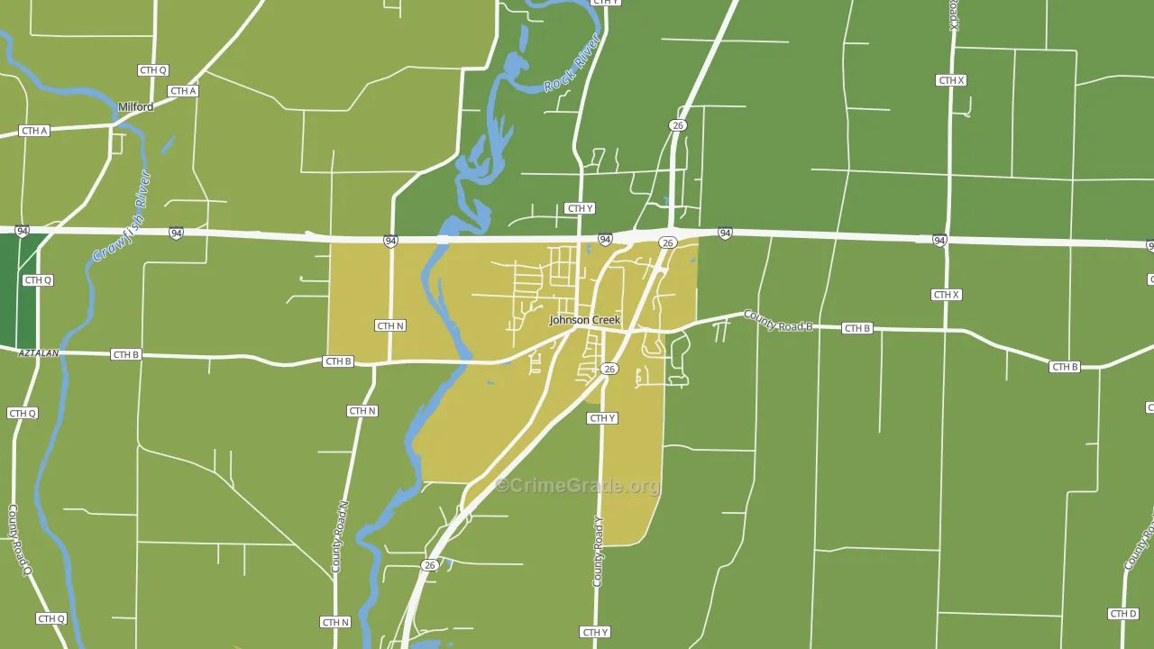 Johnson Creek, WI Map of Vehicle Theft Rates