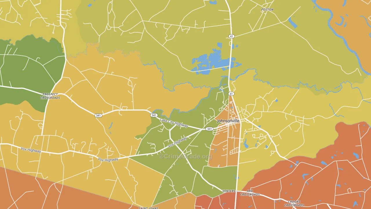 Johnsonville, SC Map of Vehicle Theft Rates
