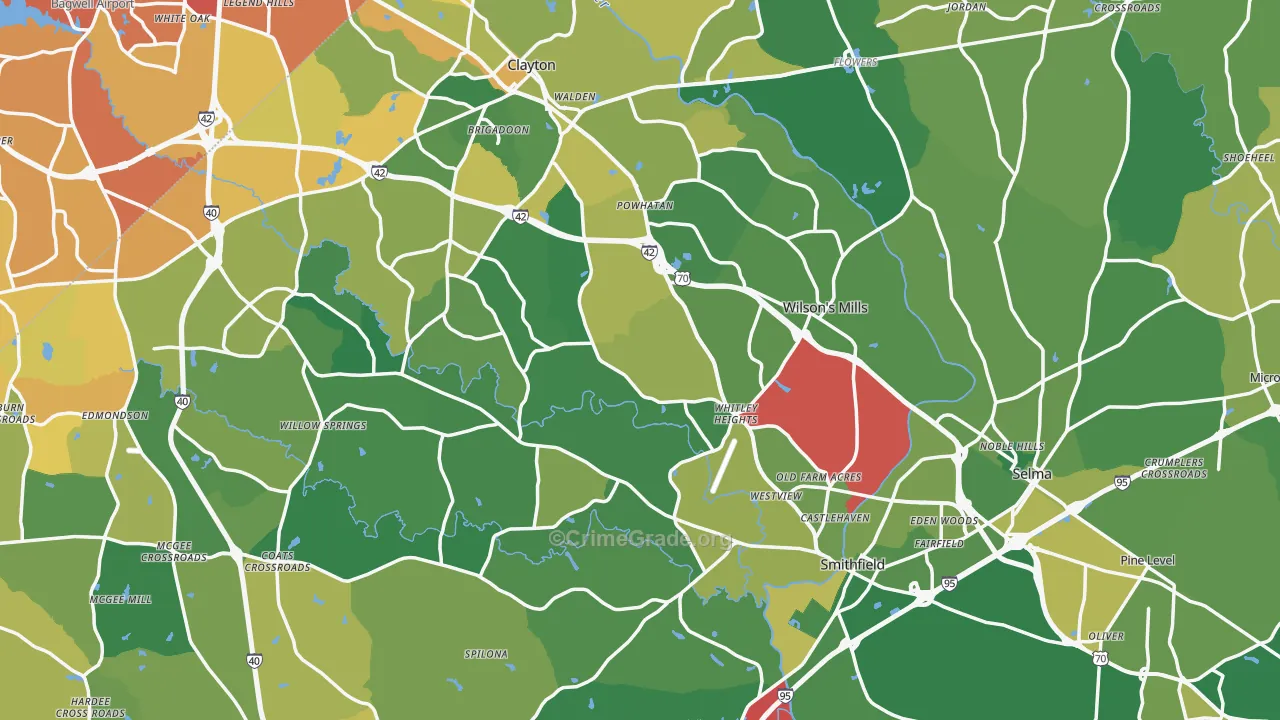 Johnston County, NC Map of Vehicle Theft Rates