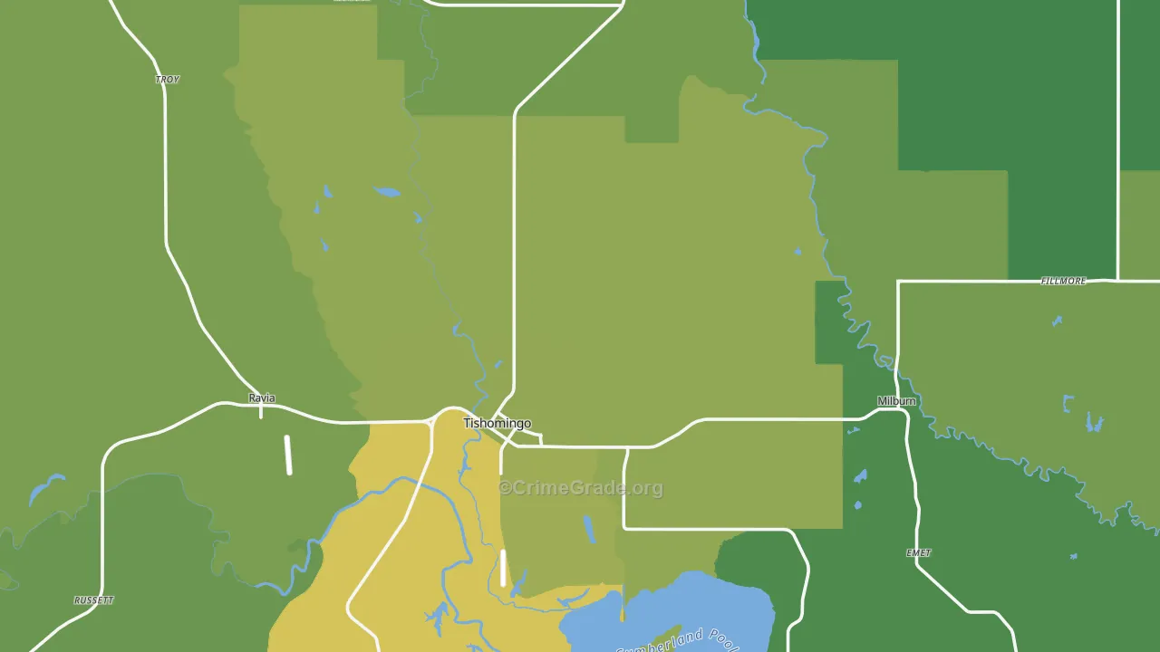Johnston County, OK Map of Vehicle Theft Rates