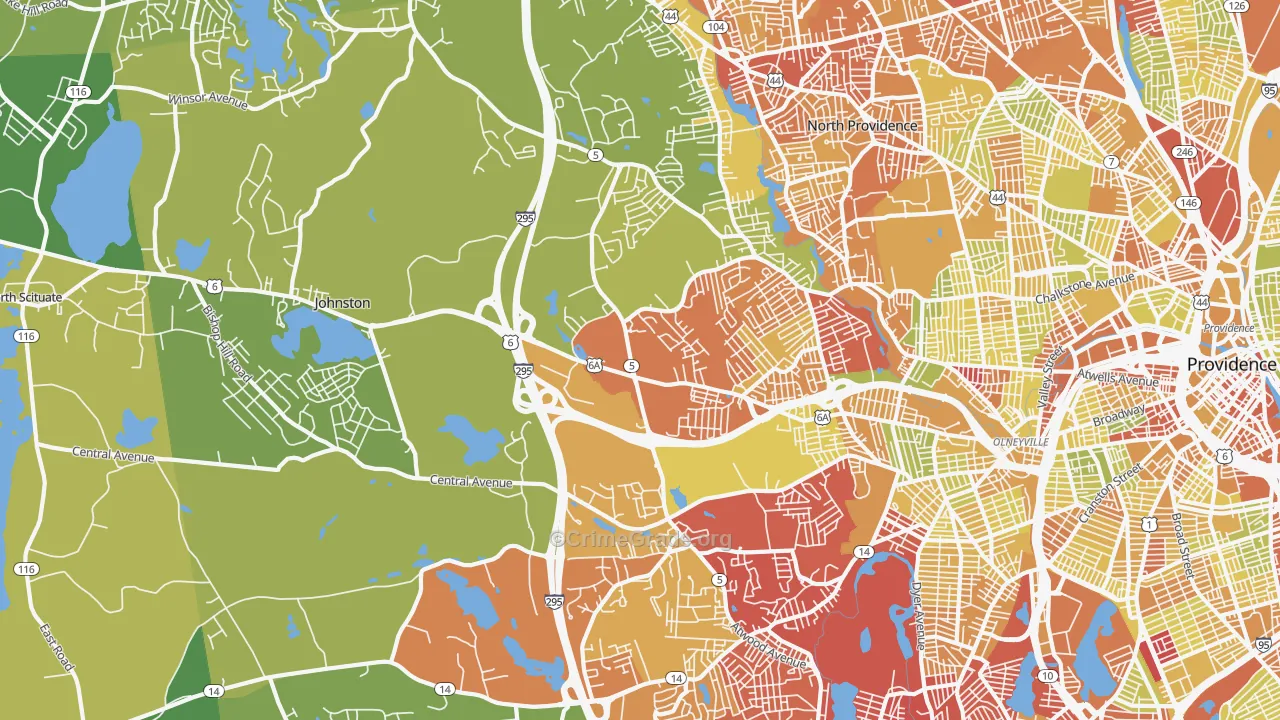Johnston, RI Map of Vehicle Theft Rates