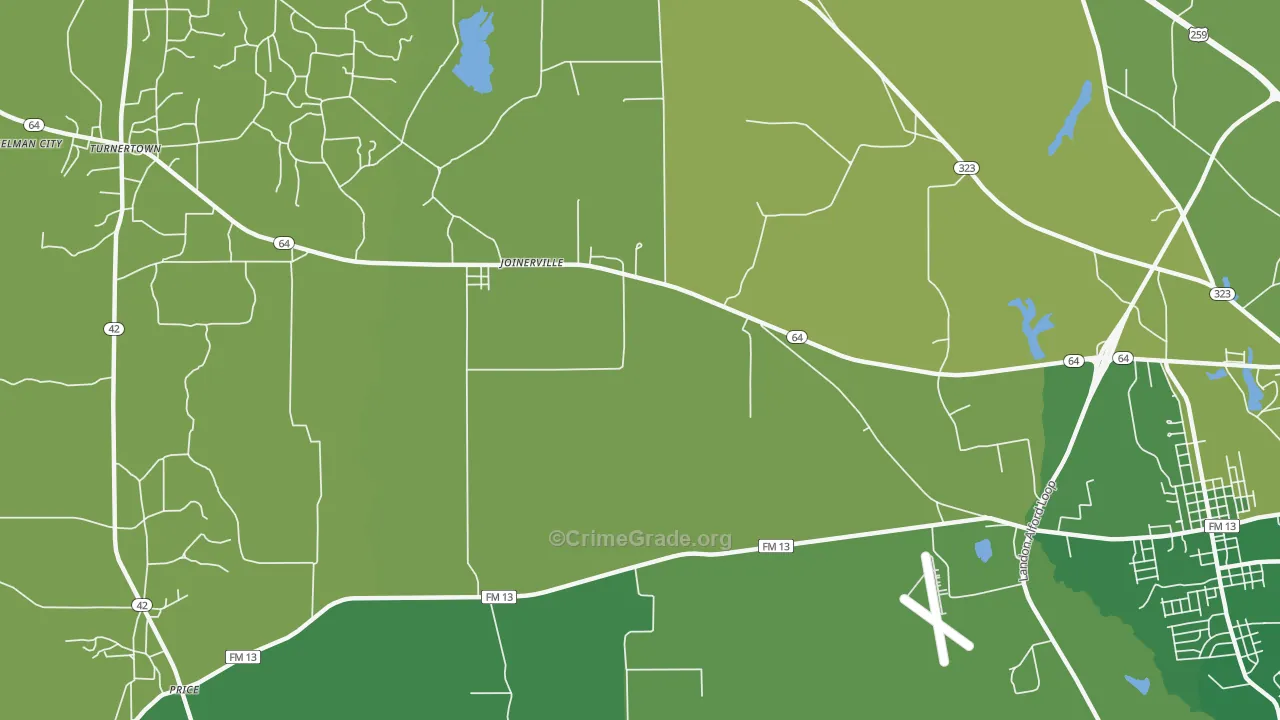 Joinerville, TX Map of Vehicle Theft Rates