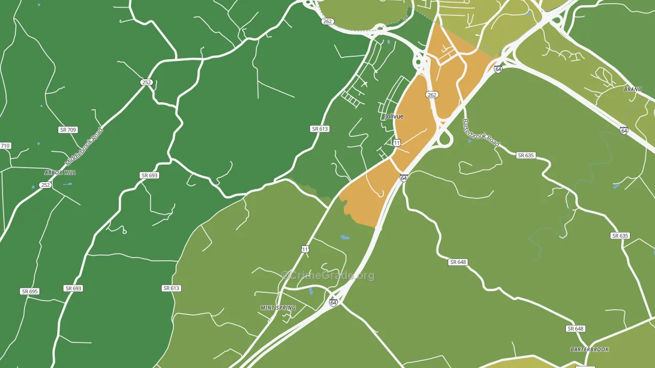 Jolivue, VA Map of Vehicle Theft Rates
