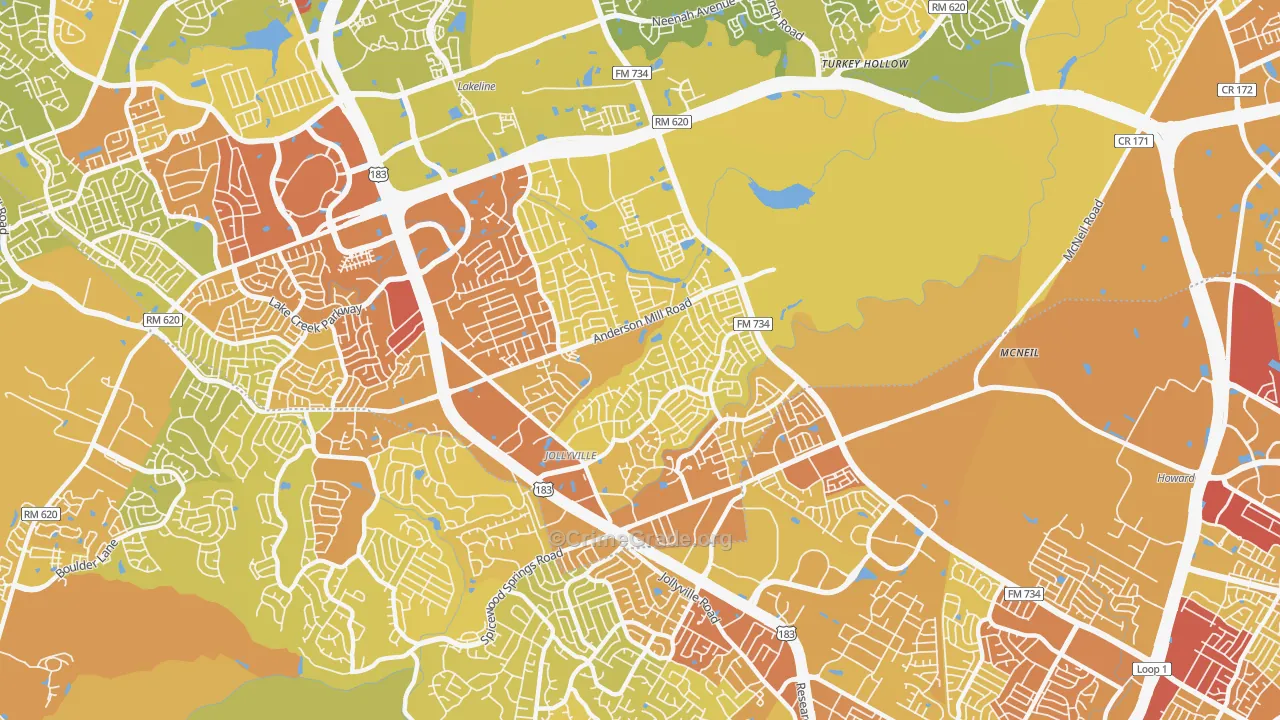 Jollyville, TX Map of Vehicle Theft Rates