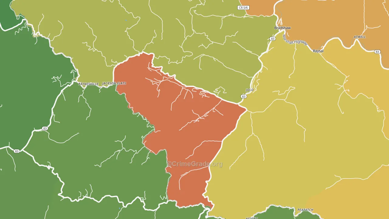 Jolo, WV Map of Vehicle Theft Rates