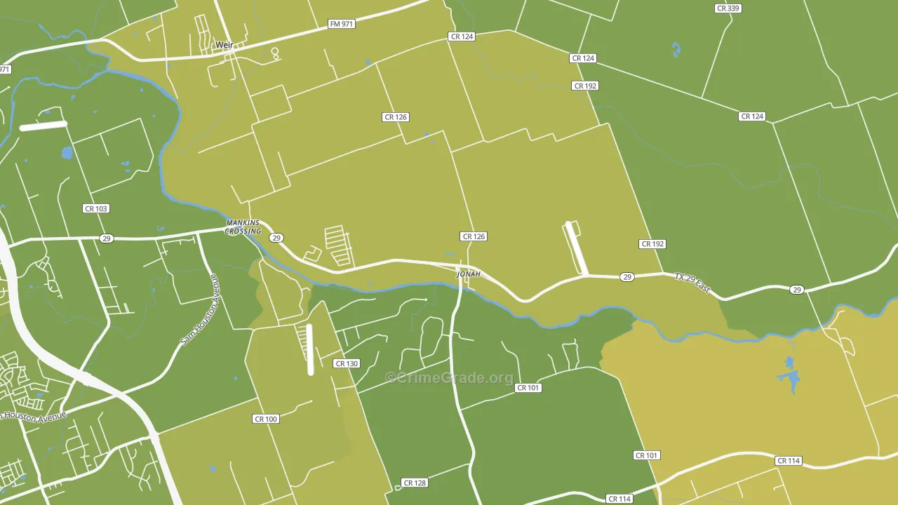 Jonah, TX Map of Vehicle Theft Rates