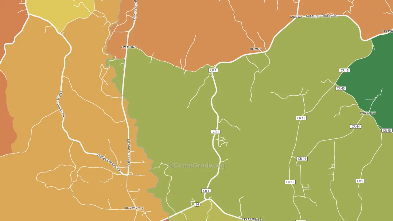 Jones, AL Map of Vehicle Theft Rates