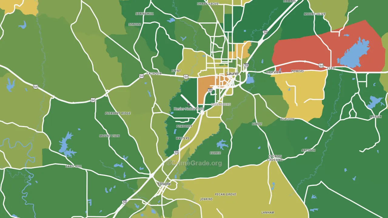 Jones County, MS Map of Vehicle Theft Rates