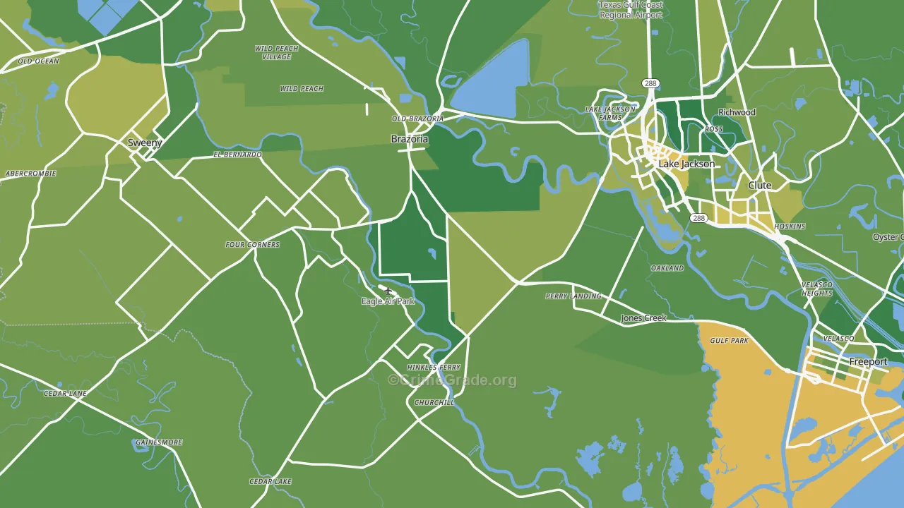 Jones Creek, TX Map of Vehicle Theft Rates