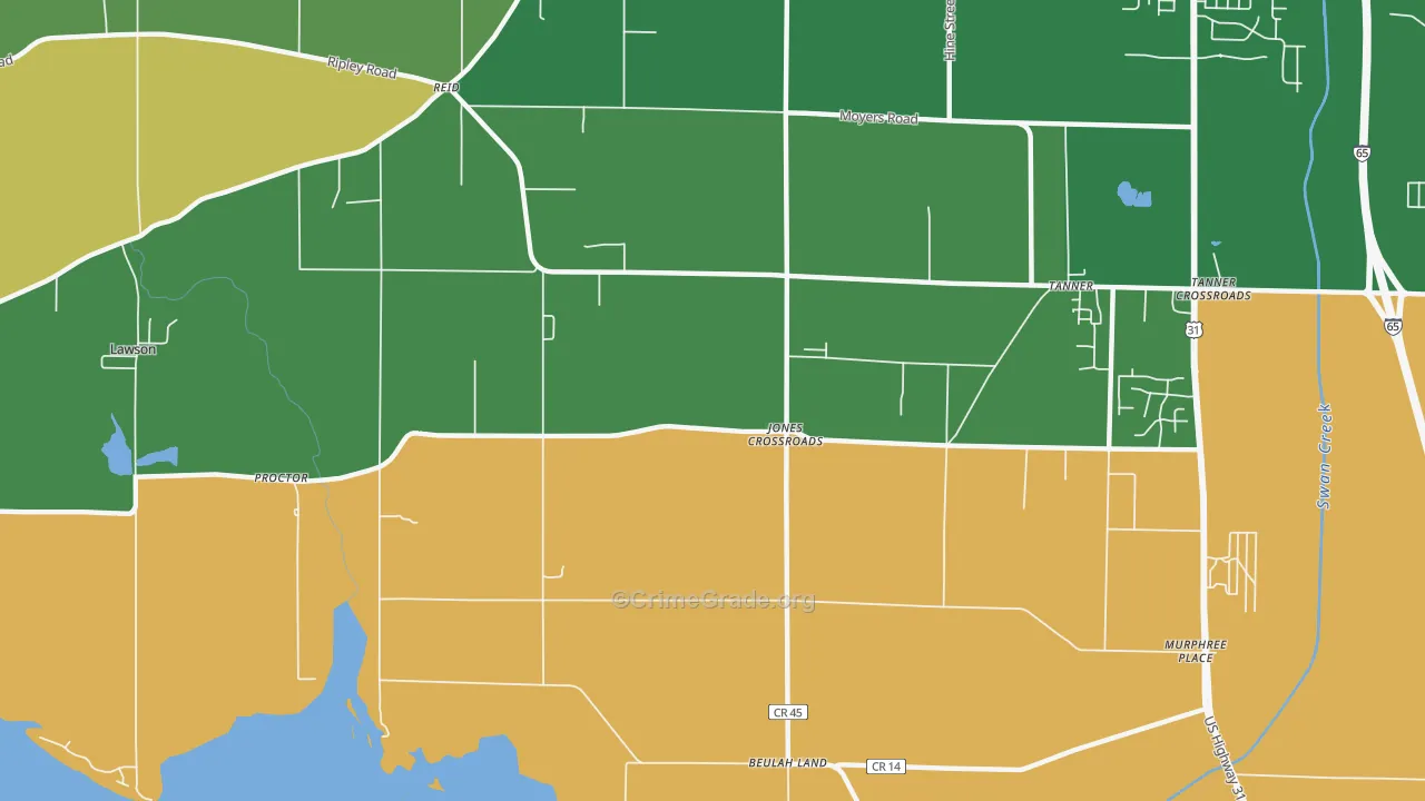 Jones Crossroads, AL Map of Vehicle Theft Rates