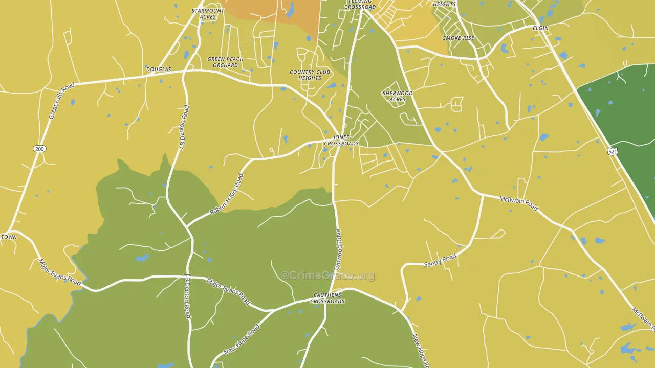 Jones Crossroads, SC Map of Vehicle Theft Rates