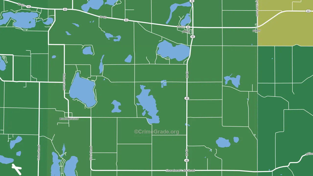 Jones, MI Map of Vehicle Theft Rates