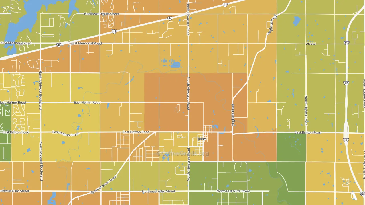 Jones, OK Map of Vehicle Theft Rates