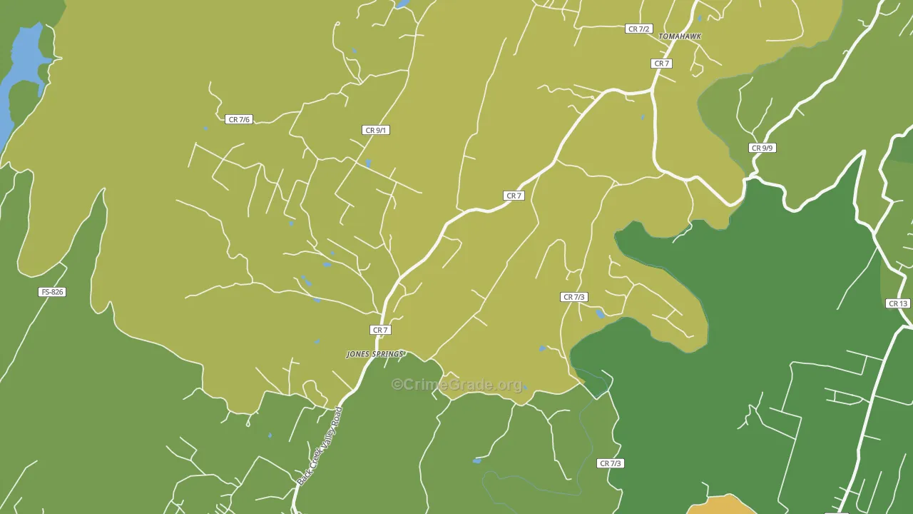 Jones Springs, WV Map of Vehicle Theft Rates