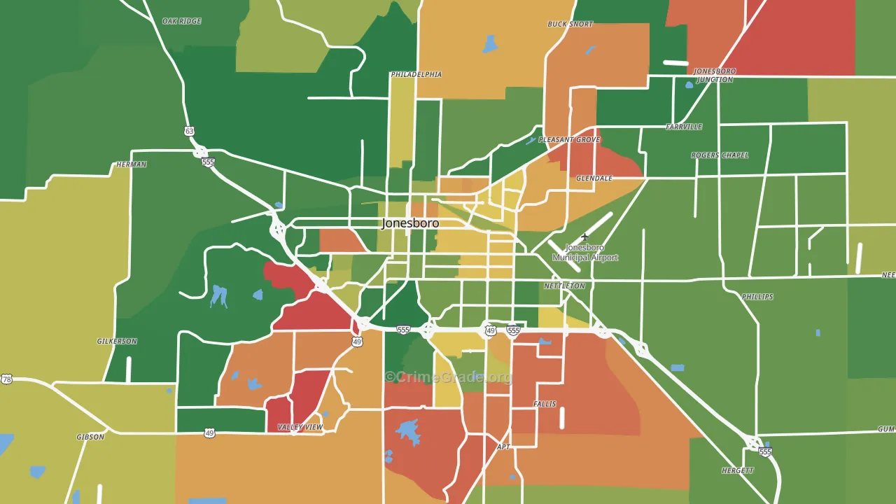 Jonesboro, AR Map of Vehicle Theft Rates