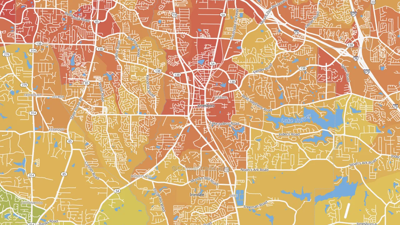 Jonesboro, GA Map of Vehicle Theft Rates