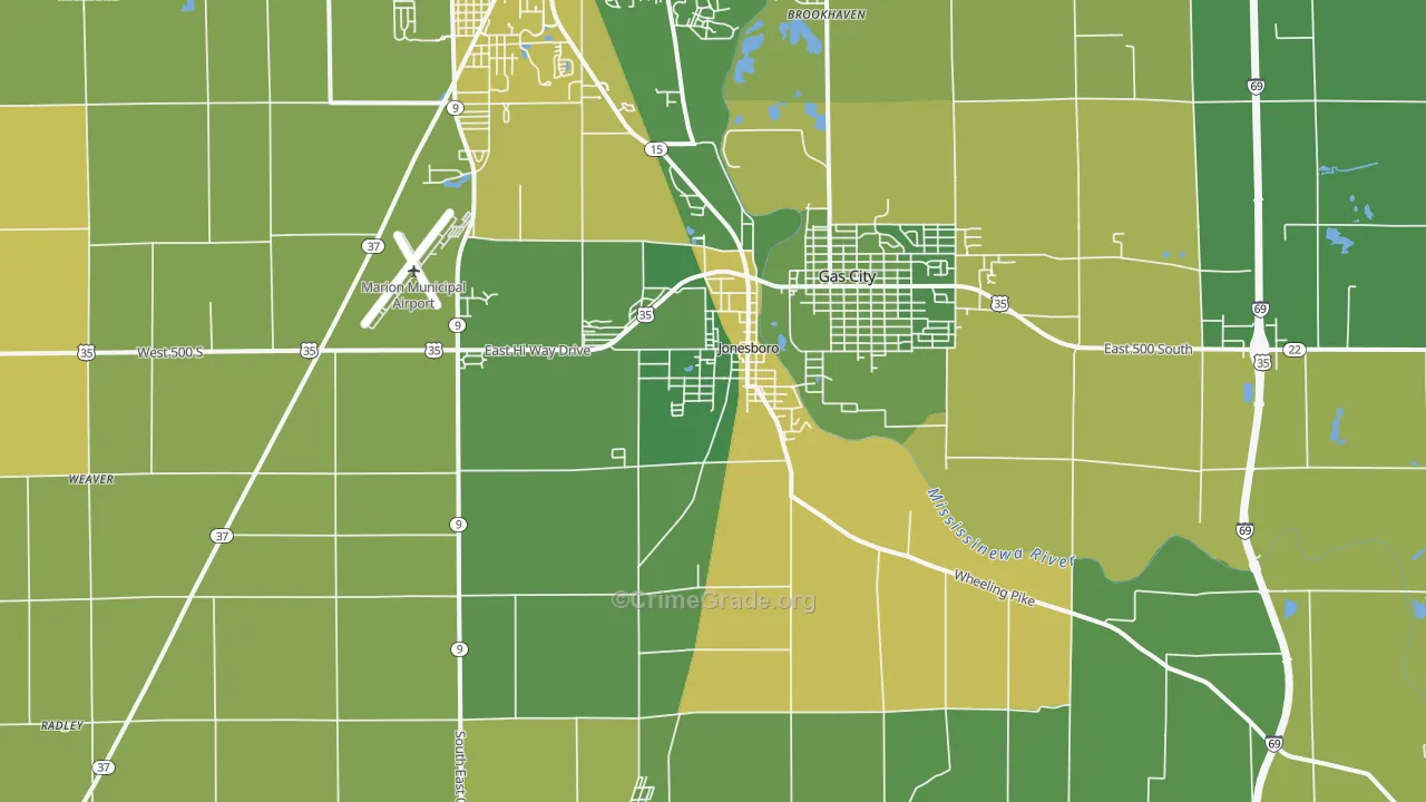 Jonesboro, IN Map of Vehicle Theft Rates