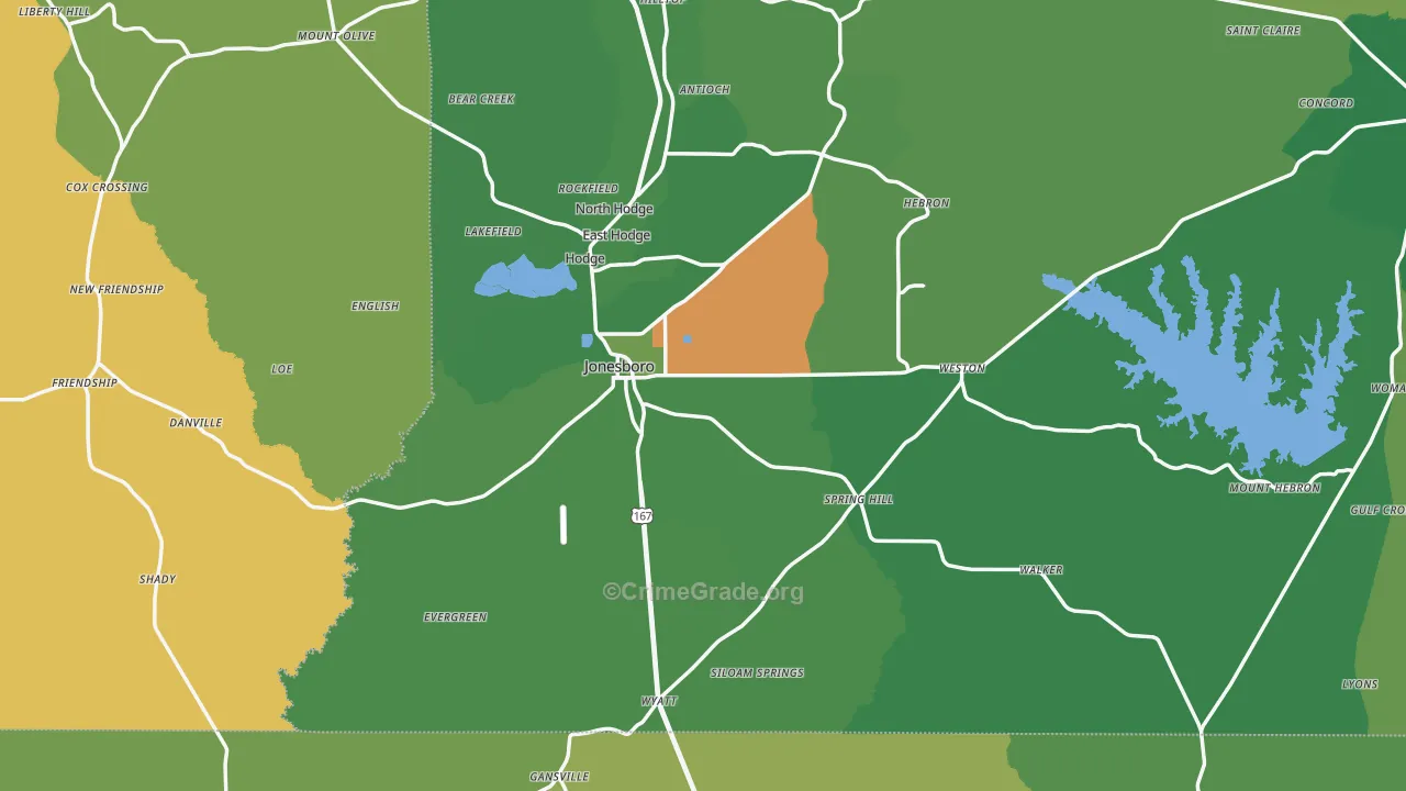 Jonesboro, LA Map of Vehicle Theft Rates