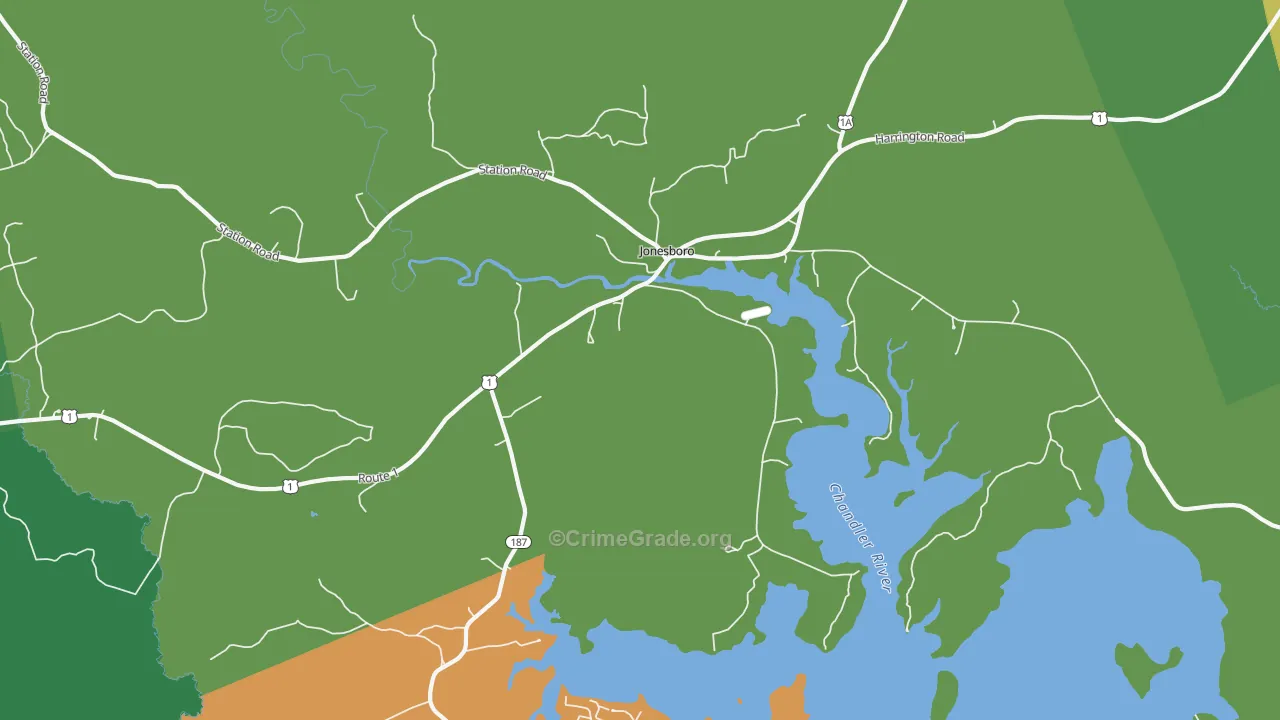 Jonesboro, ME Map of Vehicle Theft Rates