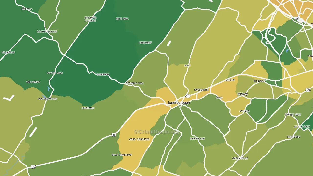 Jonesborough, TN Map of Vehicle Theft Rates