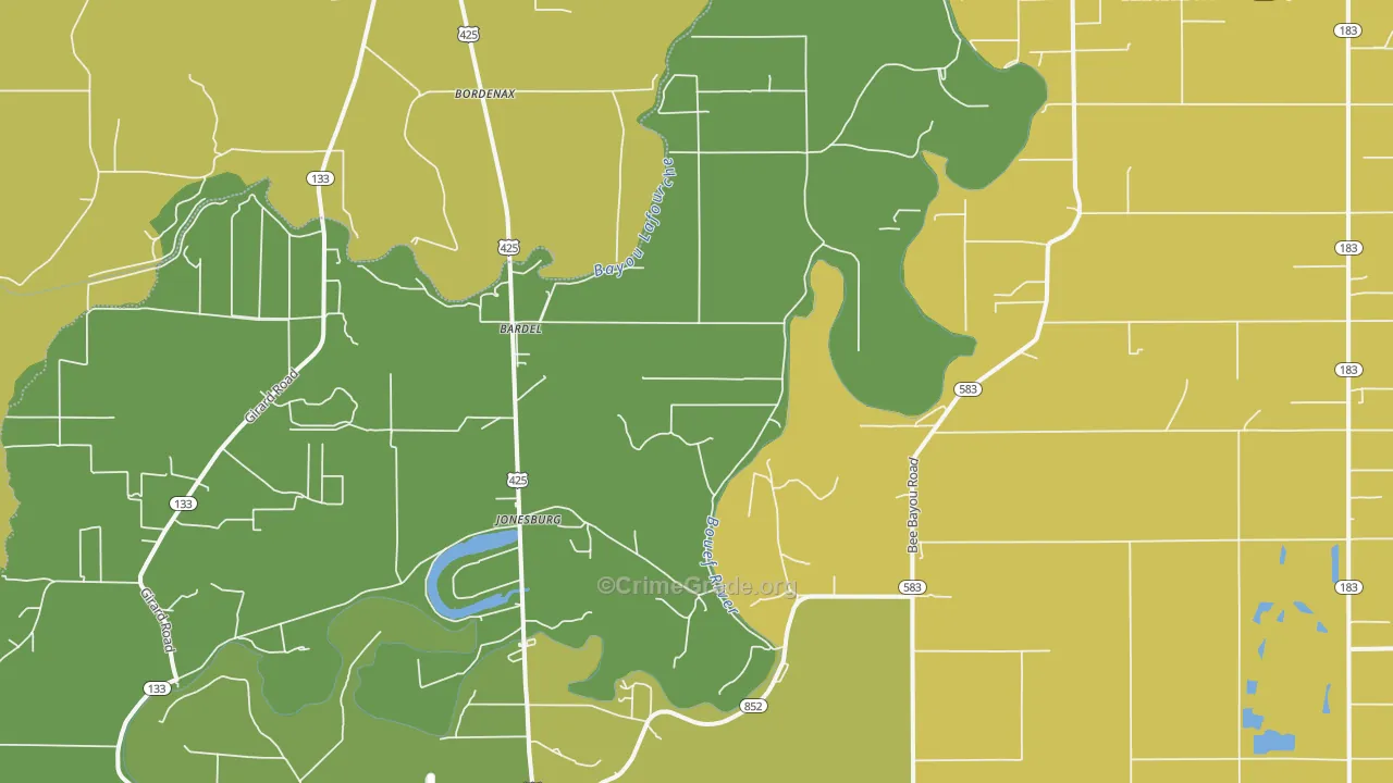 Jonesburg, LA Map of Vehicle Theft Rates