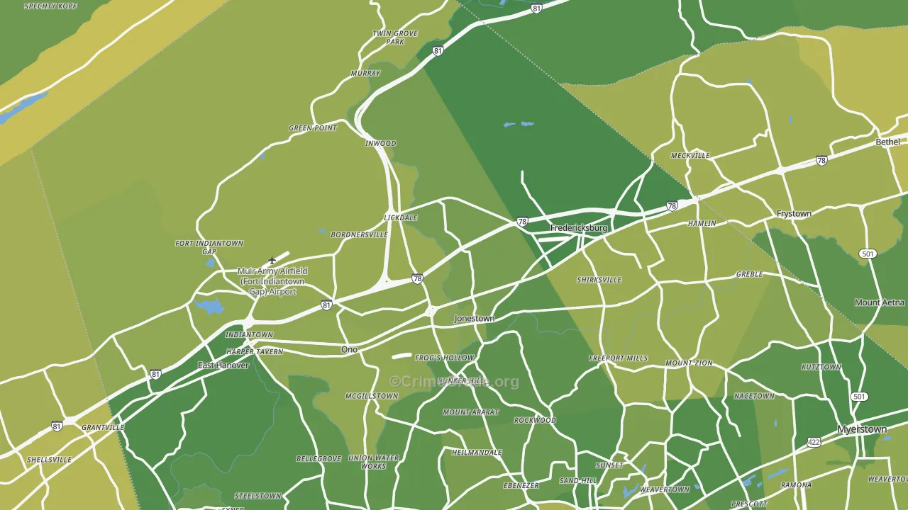 Jonestown, PA Map of Vehicle Theft Rates