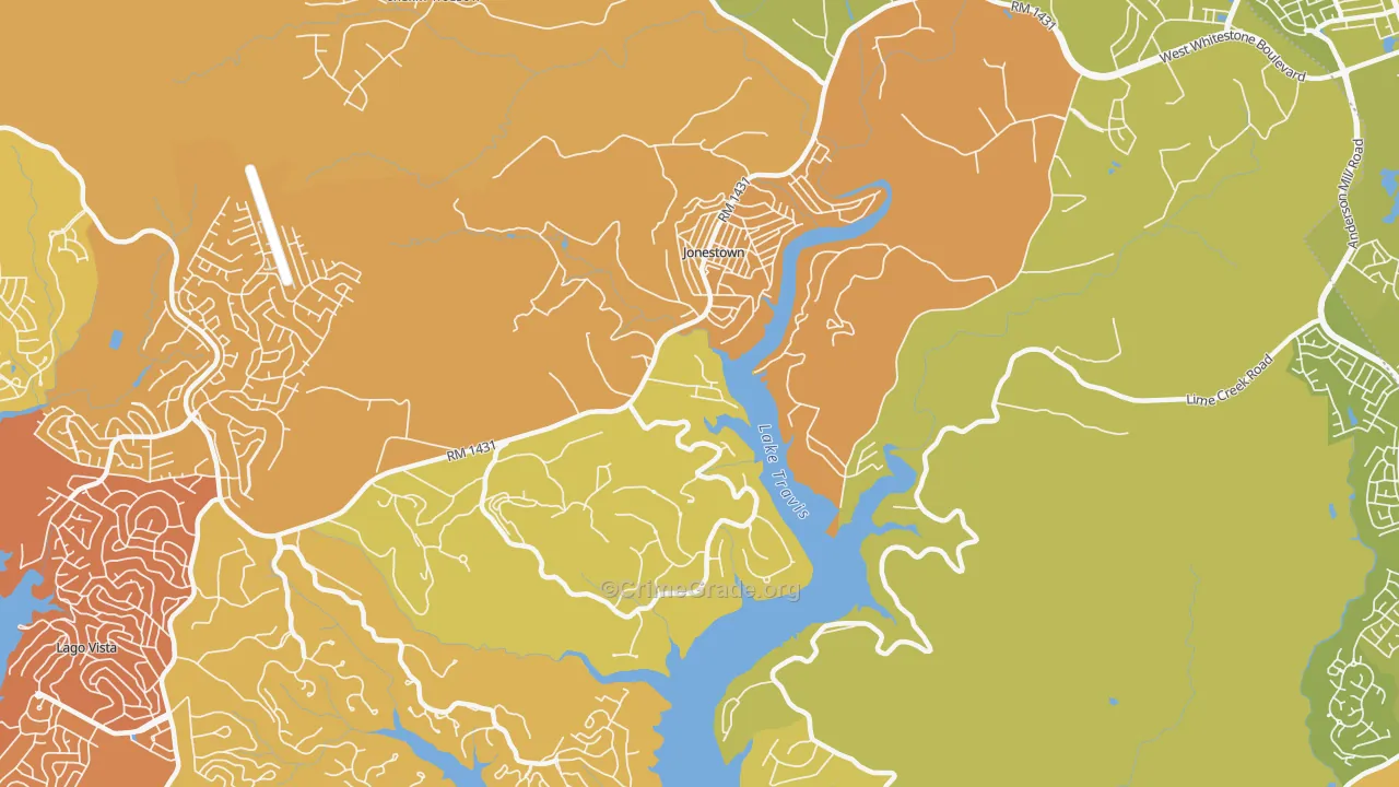 Jonestown, TX Map of Vehicle Theft Rates
