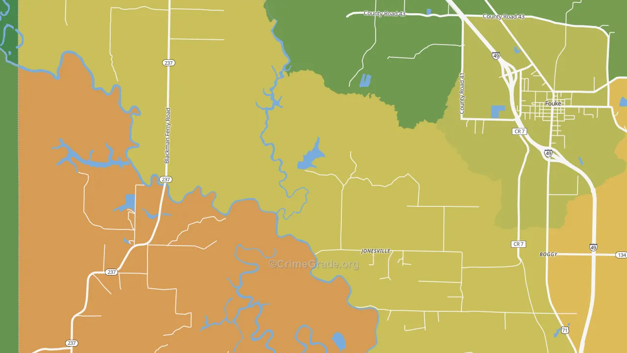 Jonesville, AR Map of Vehicle Theft Rates