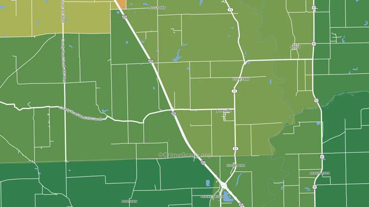 Jonesville, IN Map of Vehicle Theft Rates